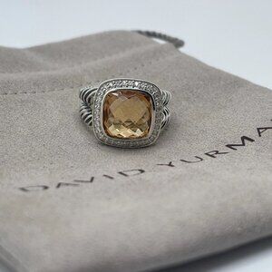 David Yurman 925 Sterling Silver Albion Ring 11mm Citrine and Diamonds Size 8
